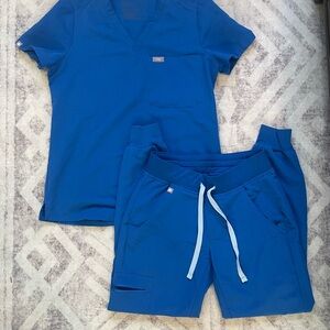 Blue Scrub Set with Drawstring Pants